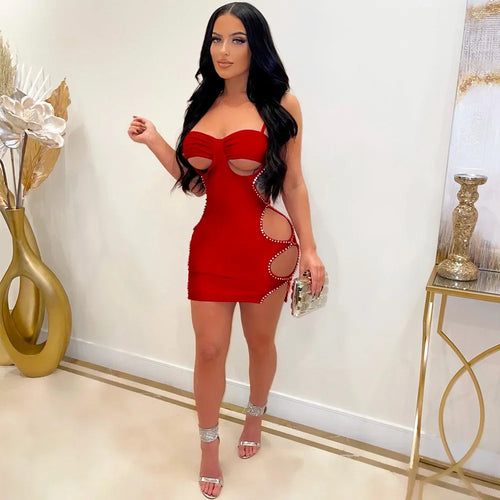 Cralom Lace Up Side Cut Out Bodycon Mini Dress