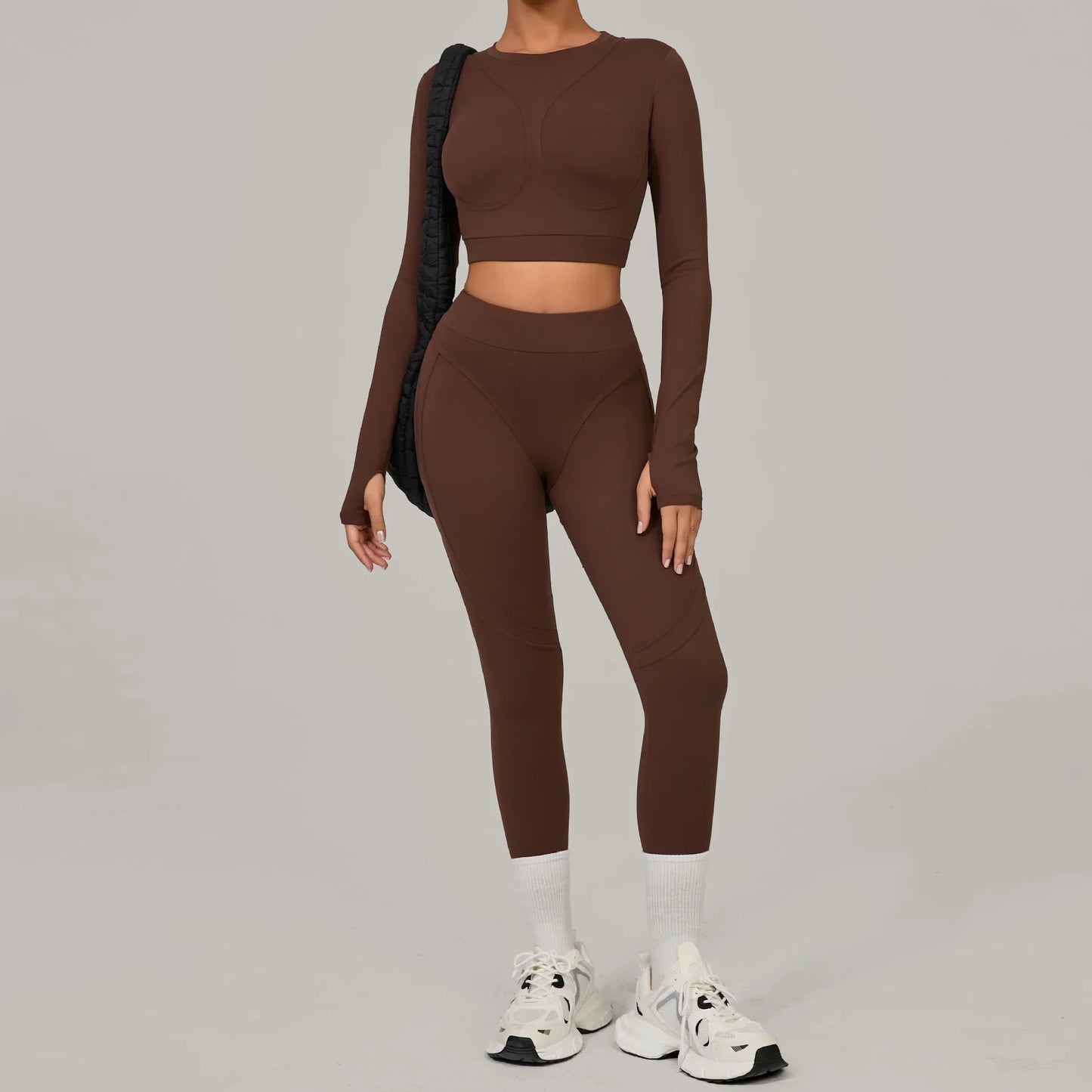 Cralom Brushed Yoga Set: Long Sleeve Top & High-Waist Leggings