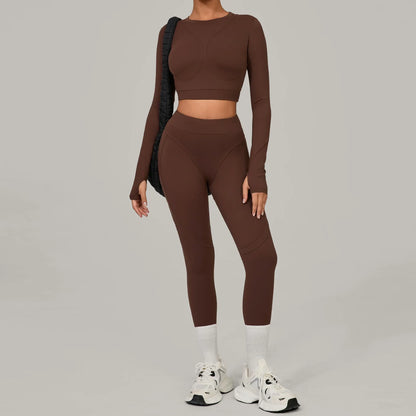 Cralom Brushed Yoga Set: Long Sleeve Top & High-Waist Leggings