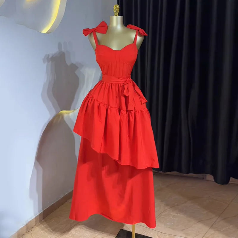 Cralom Bow High Waist Medium Length Dress