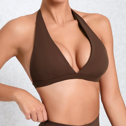 Cralom Halter Neck Sports Bra: Naked Feel Yoga Top, Quick Dry Workout Shirt