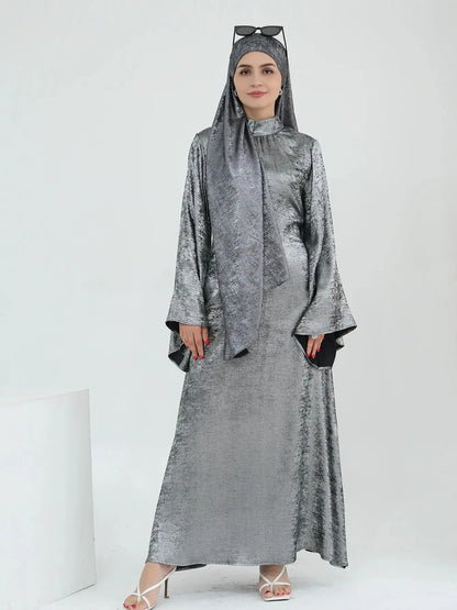 Cralom Ramadan Flare Sleeve Abaya Dress Modest Kaftan Luxury Dubai Abayas