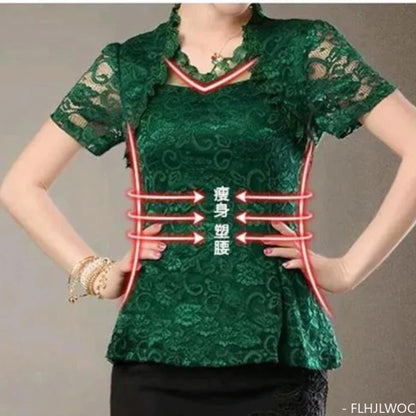 Cralom Vintage Lace Peplum Top Blouse Girls Retro Japan Style Mesh Shirt