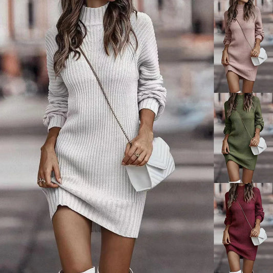 Cralom Women's Turtleneck Sweater Dress, Stylish Long-Sleeved Knitwear
