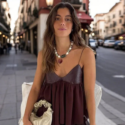 Cralom Patchwork Leather Vest: Sleeveless V-Neck Tank Top for Women