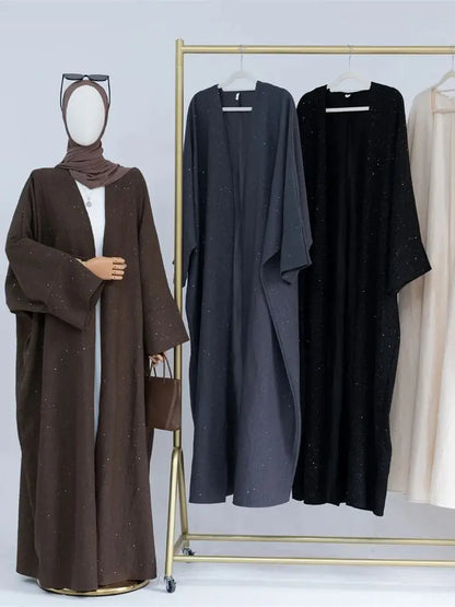 Cralom Winter Shiny Kimono Abaya Caftan Dress Muslim Dubai Luxury
