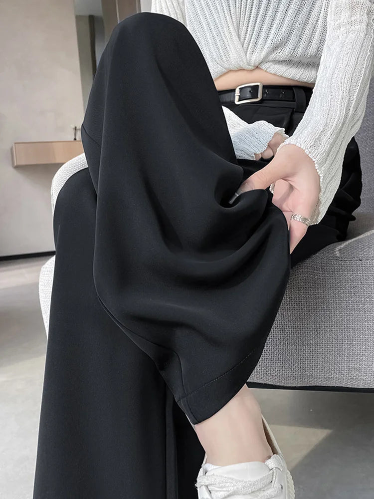 Cralom High Waist Vintage Capris: Solid Loose Fit Straight Pants