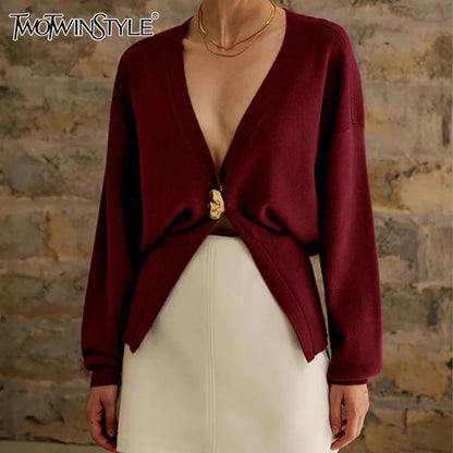 Cralom V Neck Buttoned Knit Coat Solid Slimming Jacket Females