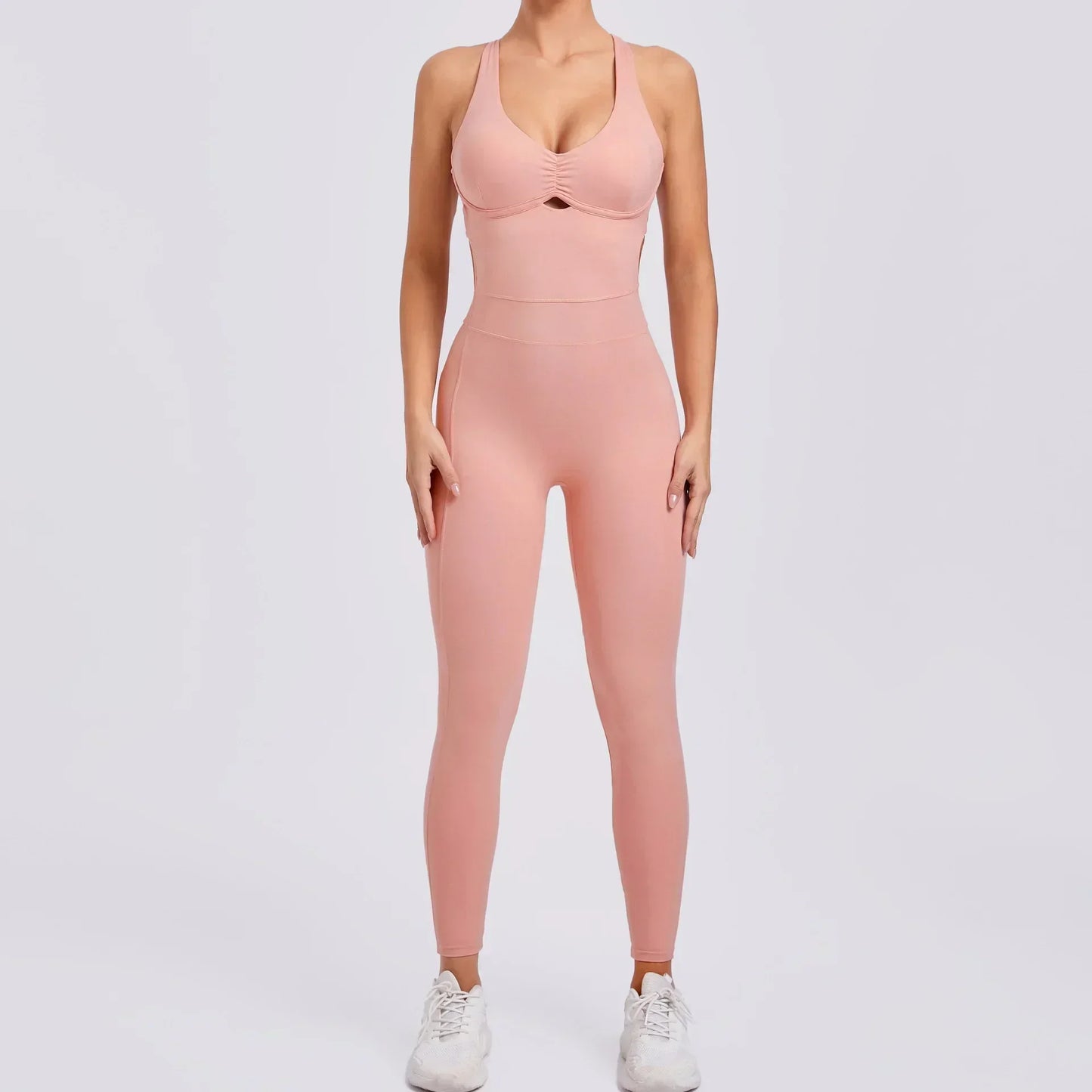 Cralom Seamless Yoga Jumpsuit for Women - Peach Hip Raise Beauty Back Dance Suit