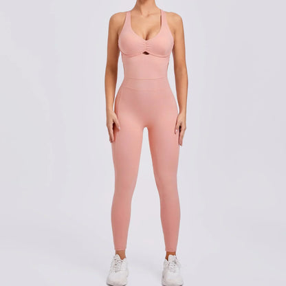 Cralom Seamless Yoga Jumpsuit for Women - Peach Hip Raise Beauty Back Dance Suit