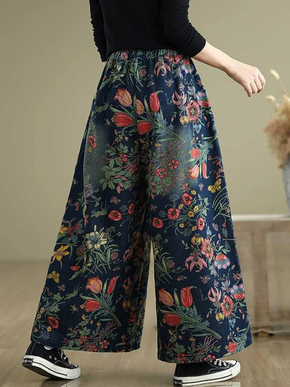 Cralom High Waist Wide Leg Print Jeans