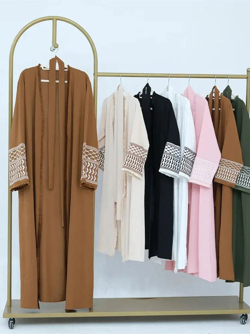 Cralom Ramadan Eid Embroidered Kimono Abaya - Elegant Muslim Kaftan Dress
