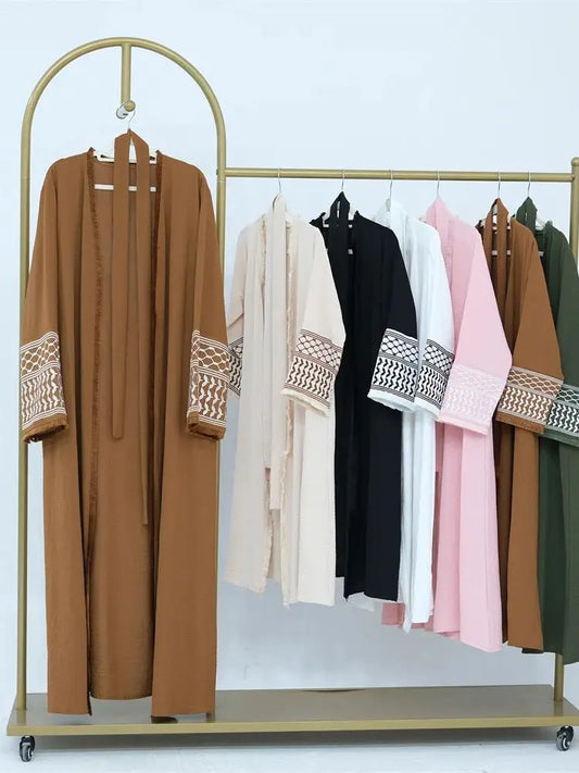 Cralom Ramadan Eid Embroidered Kimono Abaya - Elegant Muslim Kaftan Dress
