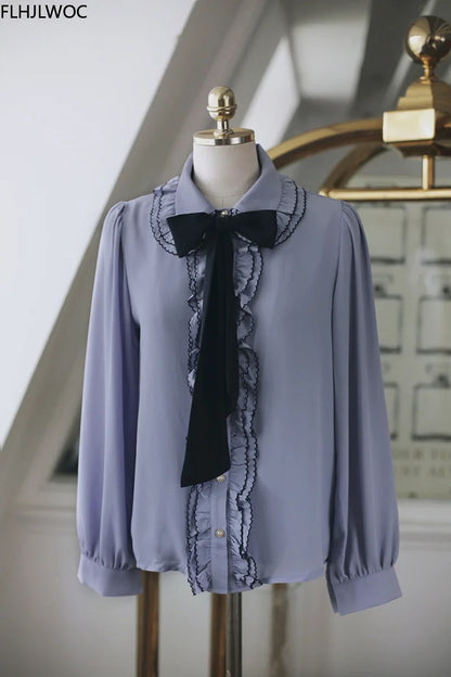 Cralom Autumn Spring Ruffles Blouse Chic Fashion Tops Office Lady Style