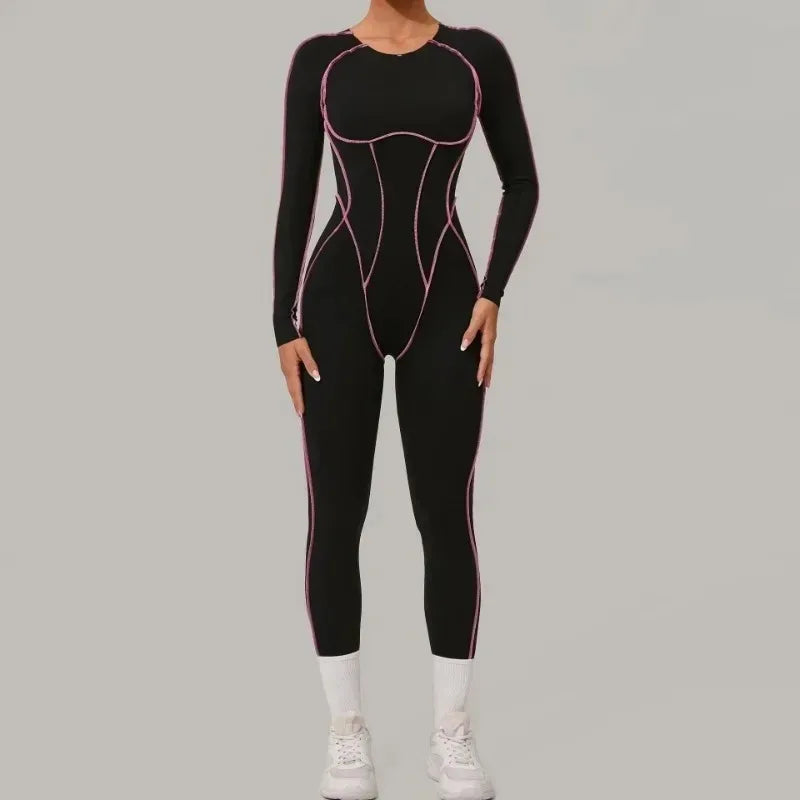Cralom Color Block Yoga Jumpsuit: High Intensity Fitness Bodysuit for Women