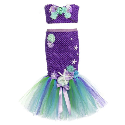 Cralom Mermaid Tutu Costume Headband for Ocean Theme Birthday Party Dress
