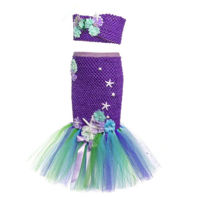 Cralom Mermaid Tutu Costume Headband for Ocean Theme Birthday Party Dress