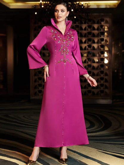 Ramadan Rose Red Abaya by Cralom - Elegant Muslim Evening Party Dress