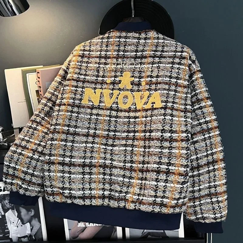 Cralom Vintage Logo Embroidery Woolen Coat Men's Harajuku Jacket