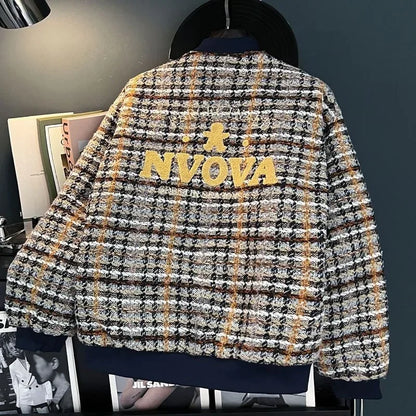 Cralom Vintage Logo Embroidery Woolen Coat Men's Harajuku Jacket