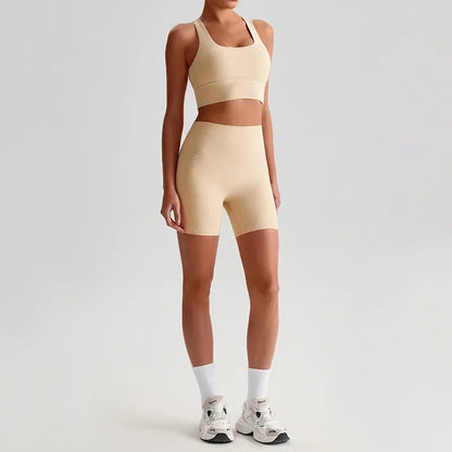 Cralom Seamless Yoga Set: Backless Bra & Booty-Lifting Shorts for Gym & Running