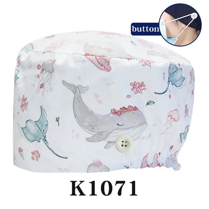 Cralom Cartoon Print Scrub Cap - Comfortable Women's Nurse Hat