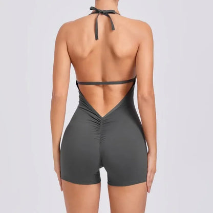 Cralom High Elasticity Fitness Jumpsuit - Peach Hip Tight Jumpsuit & Air Back Yoga Pants