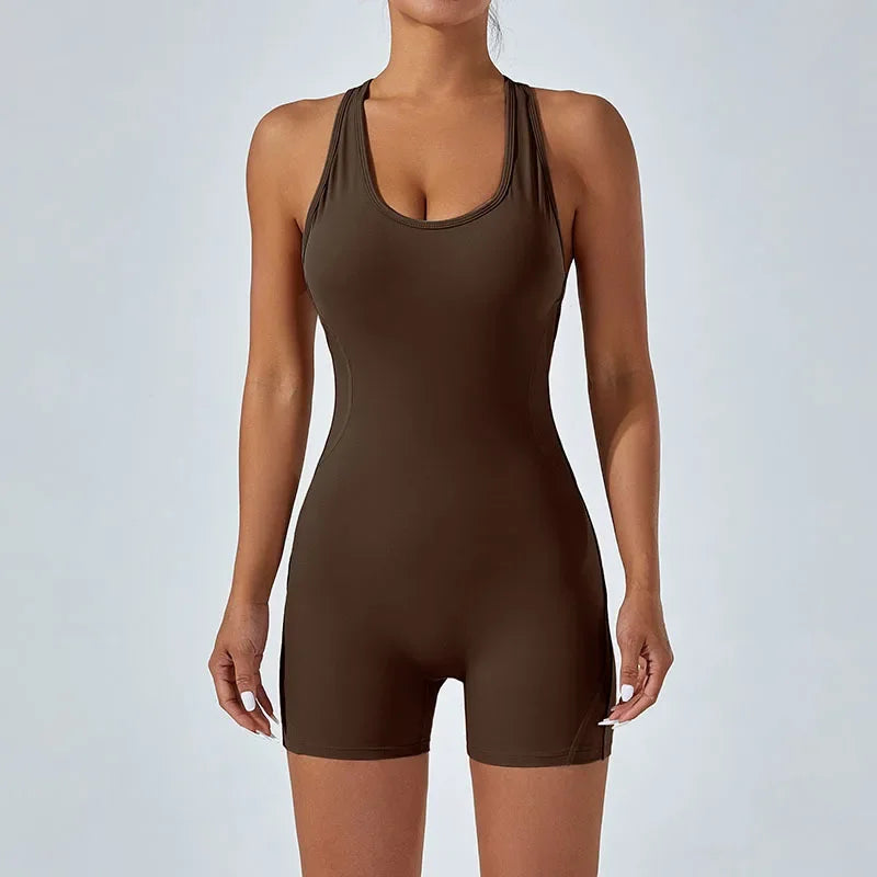 Cralom Beauty Back Sports Jumpsuit: Tight-Fit Yoga Set for Women, Hip Lifting & Backless.