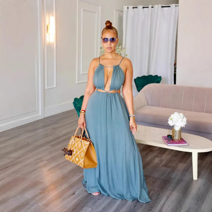 Cralom Sexy Camisole Backless Long Dress Solid Color, 2025 Summer