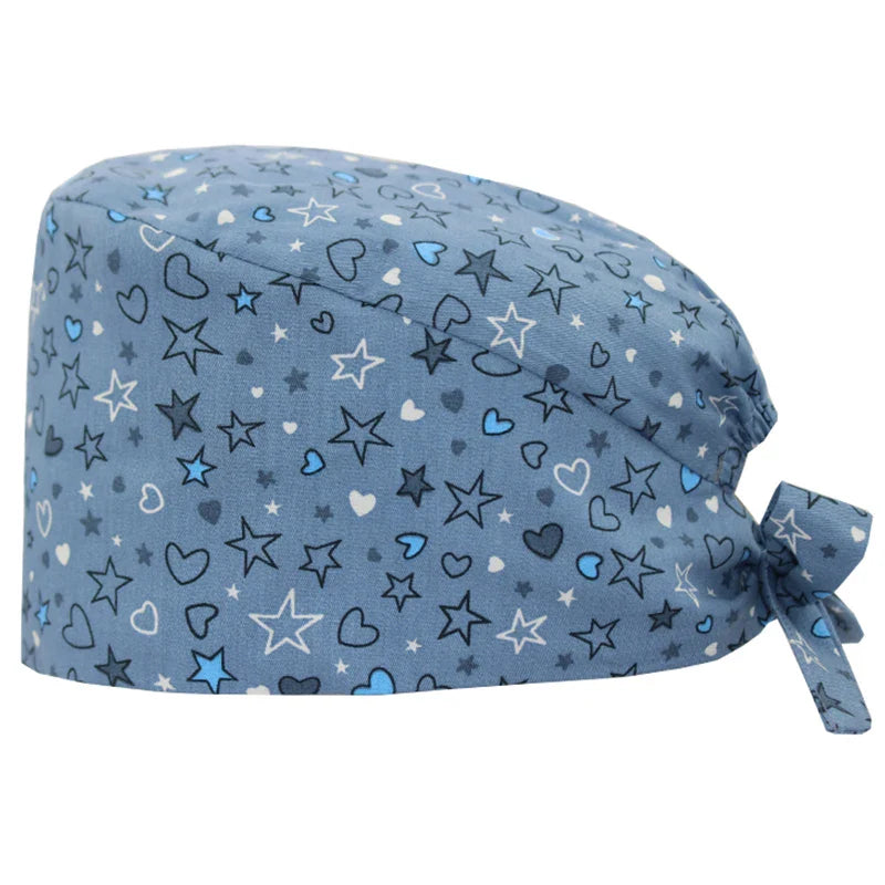 Cralom Cotton Scrub Cap with Sweatband, Tie Back Working Hat for Beauticians