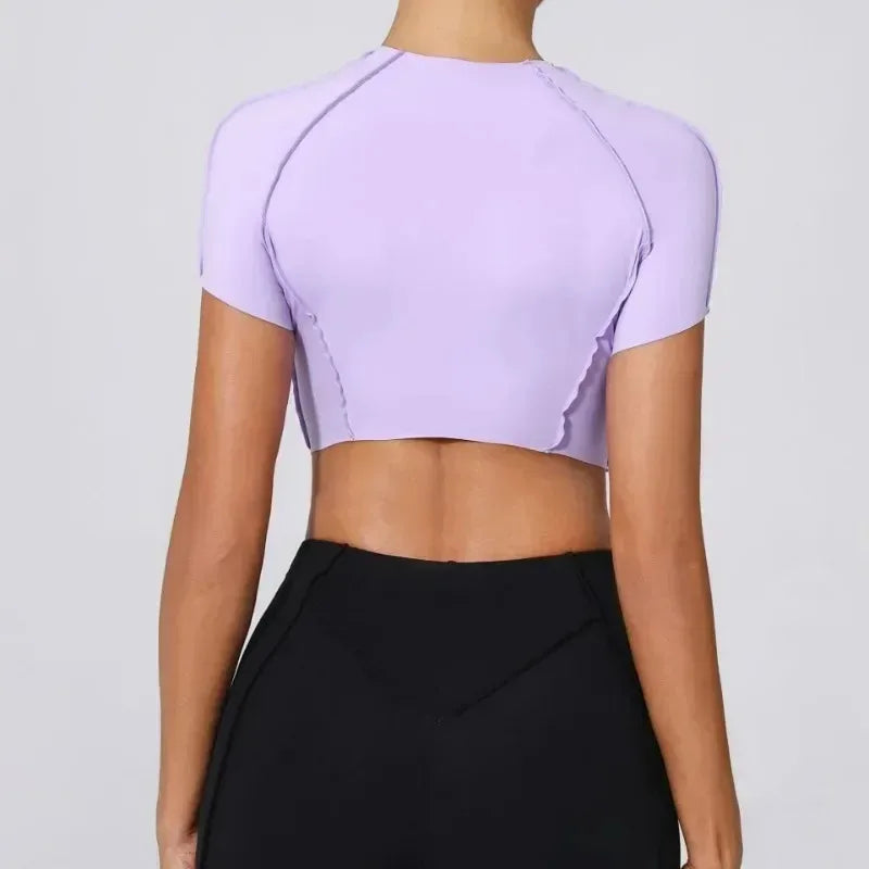 Cralom Seamless Yoga Short Sleeve Top for Running Workout - No Padding