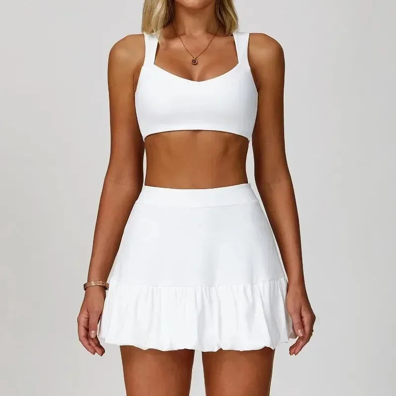 Cralom Seamless Yoga Set: Sports Bra, Anti-Slip Shorts, Tennis Skirt