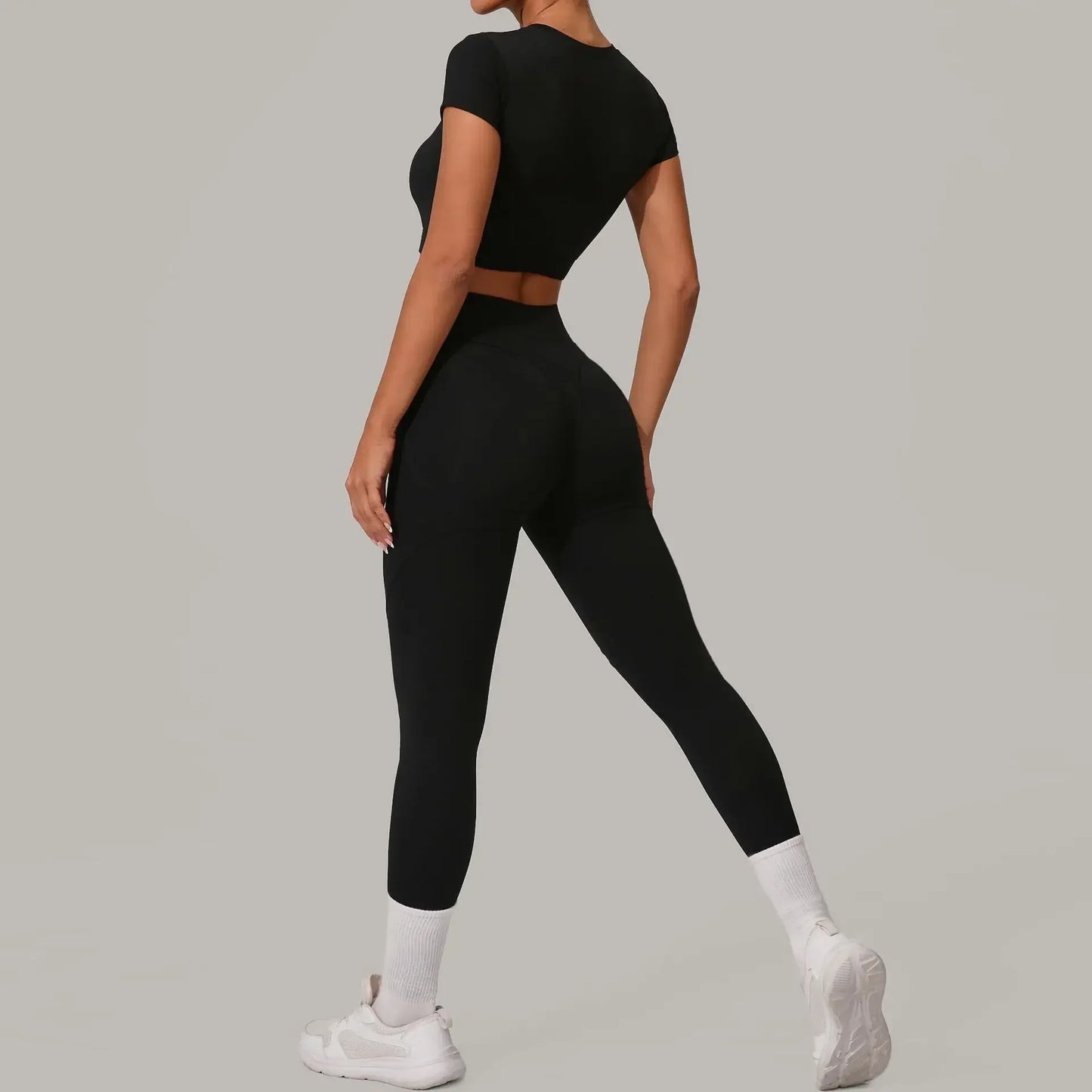 Cralom Seamless Brushed Yoga Set - High Waist Booty Lifting Workout Outfit