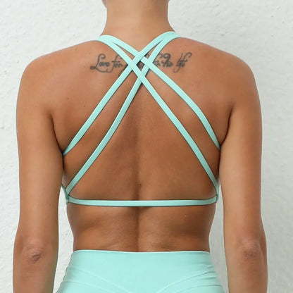 Cralom Cross Back Sports Bra, Padded Yoga Crop Top, Fitness Gym Workout Bra