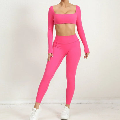 Cralom Seamless Yoga Set: Booty Lifting Leggings & Long Sleeve Top