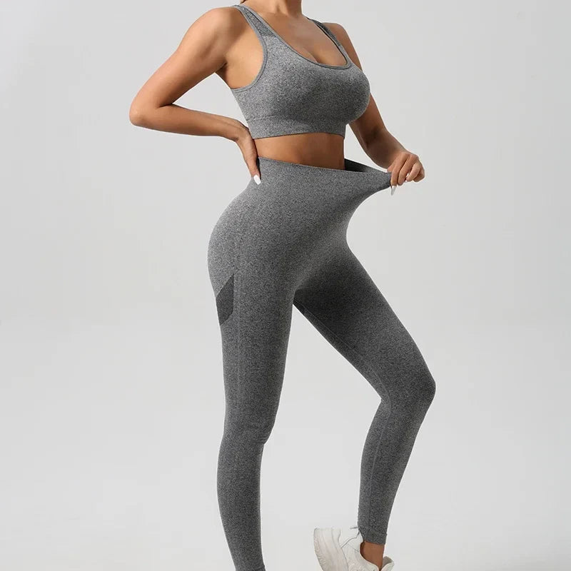 Cralom 2pcs Sport Sets: Push Up Yoga Pants & Hollow Back Gym Fitness Bra