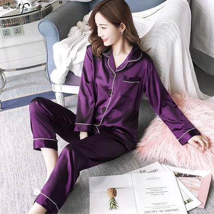 Cralom Women's Satin Pajama Lounge Set with Long Sleeve Top & Pants