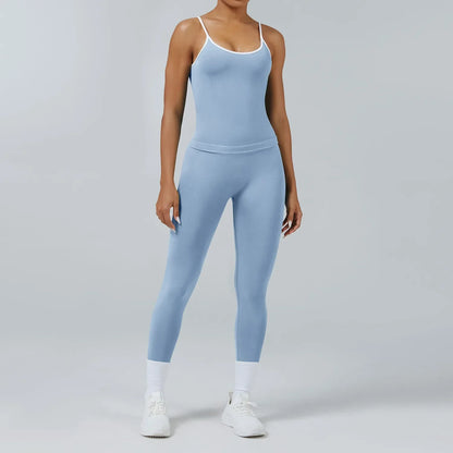 Cralom Yoga Set: Backless Sports Vest & Quick-Dry Leggings for Gym & Pilates