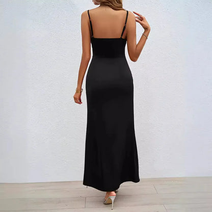 Cralom Square Neck Bareback Strap Split Dress
