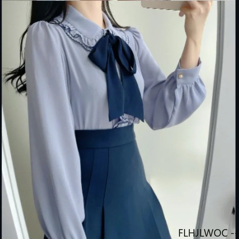 Cralom Autumn Spring Ruffles Blouse Chic Fashion Tops Office Lady Style