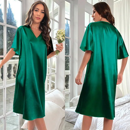 Cralom Women's Ice Silk Nightgown: Cool, Thin, and Comfy Sleepwear