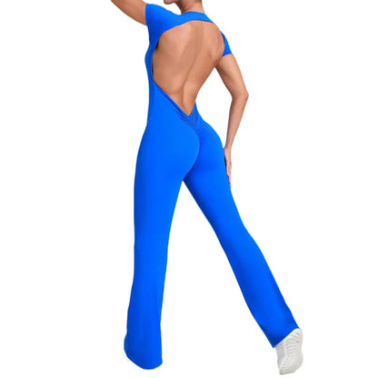 Cralom Deep Backless Yoga Jumpsuit - Flared Leg Naked Feeling Gym Wear