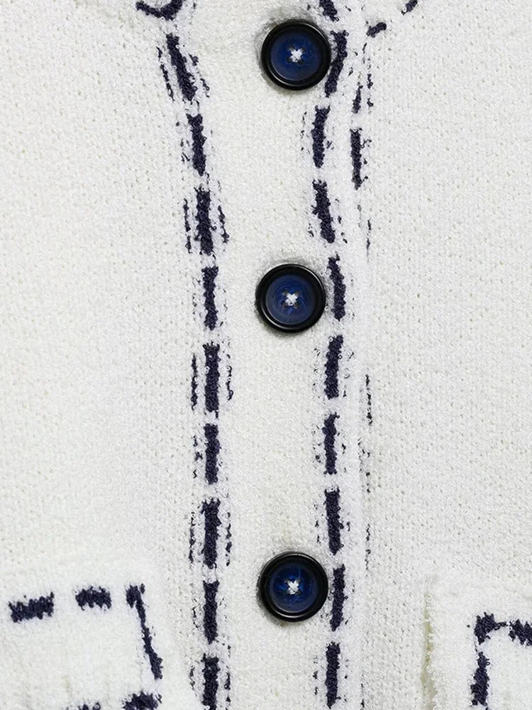 Cralom Short Sleeve O-neck Knit Cardigan Open-line Sweater