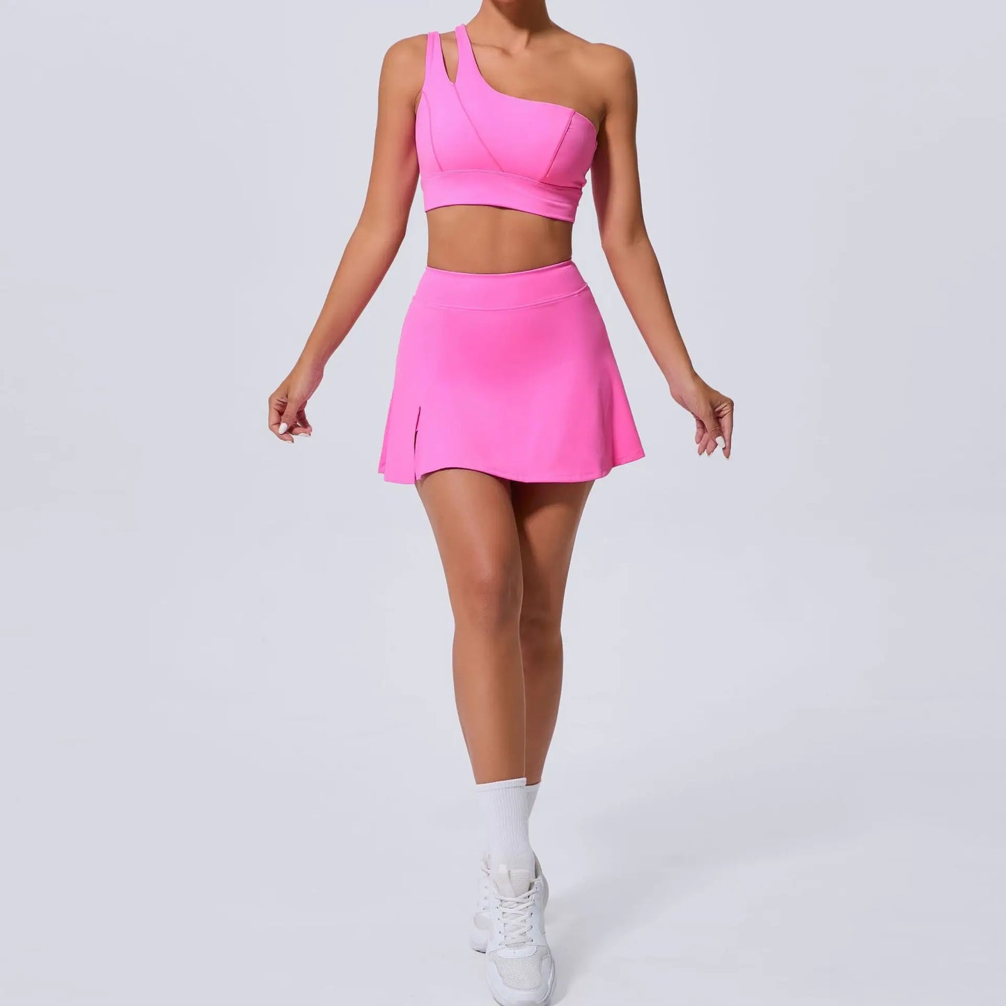 Cralom Women's Yoga Bra Set & Tennis Skirt with Pockets Anti-expose
