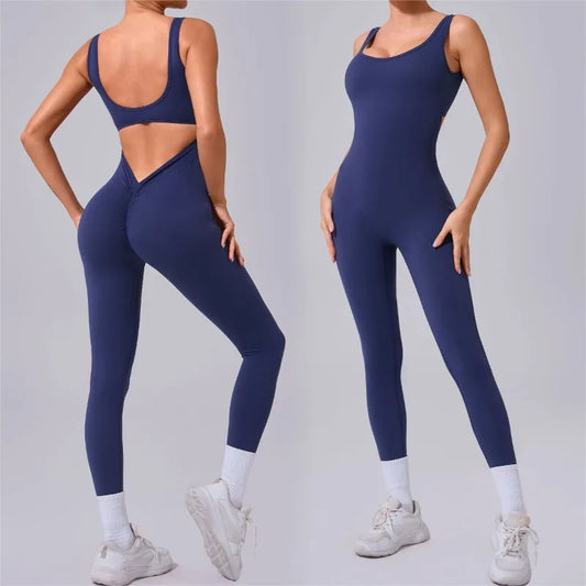 Cralom Yoga Jumpsuit: Seamless Beauty Back Fitness One-piece Leggings for Women