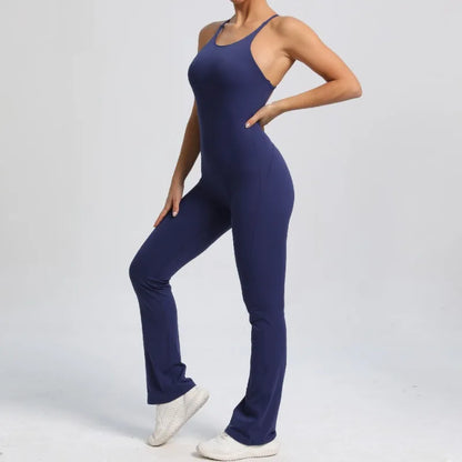 Cralom Seamless Yoga Set for Women, Open Back Flared Pants Gym Jumpsuit