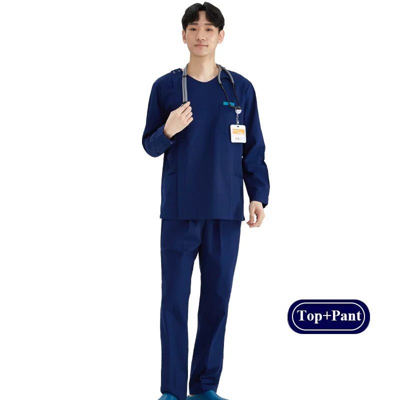Cralom Heather Scrub Set: Men Women Zip Top, Drawstring Pants 2pc Slim Tunic