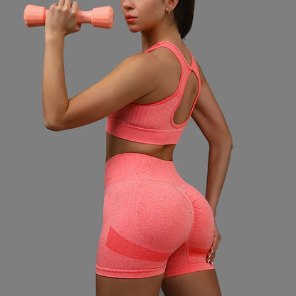 Cralom Seamless Yoga Set: Hollow Back Bra and Hip Lifting Shorts