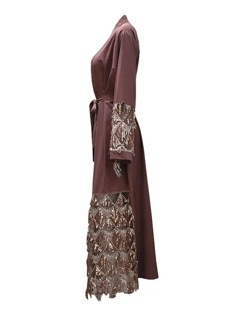 Cralom Pink Sequin Kimono Abaya Dubai Luxury Muslim Women Caftan
