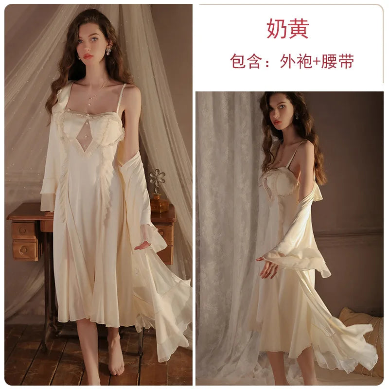 Cralom Silk Suspender Nightgown with Chest Pad, Elegant Nightwear for Women